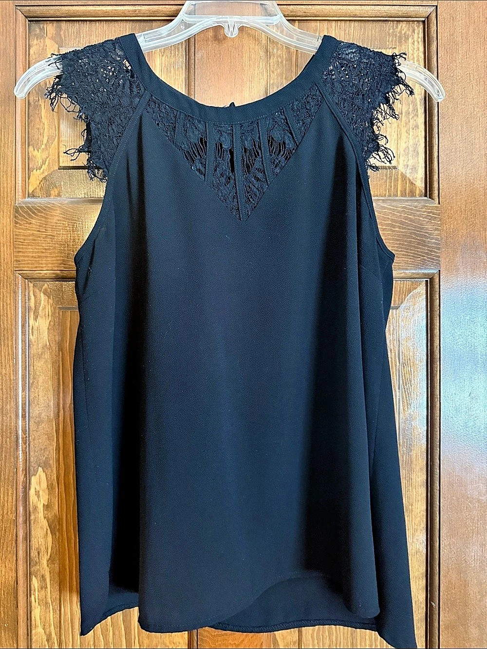 Brixon Ivy Jarred Lace Detail Cap-Sleeve Blouse Black Medium